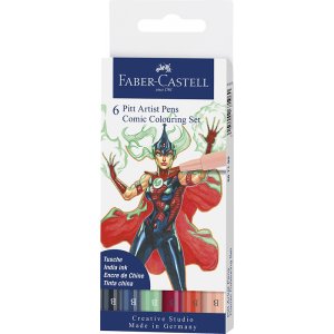 Zeichenstiftset - Faber-Castell Tusche Pitt Artist Pen Comic - 6 Farbstifte Zeichenstiftset - Faber-Castell Tusche Pitt Artist Pen Comic - 6 Farbstifte