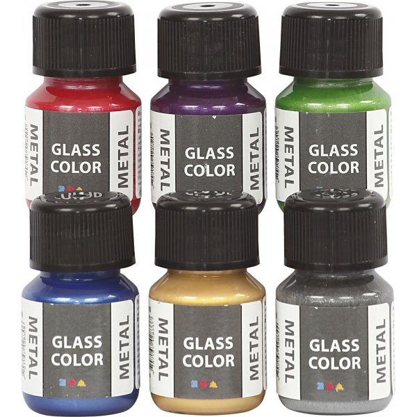 Glasfarbe Metall - Mischfarben - 6 x 30 ml
