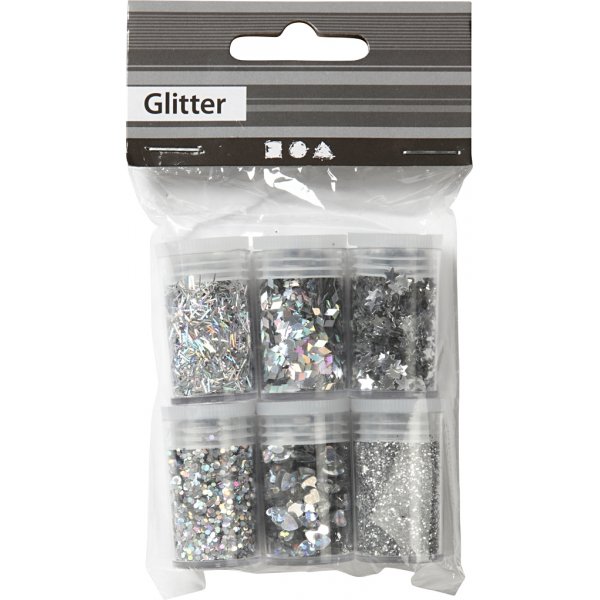 Glitzer und Pailletten - Silber - 6 x 5 g
