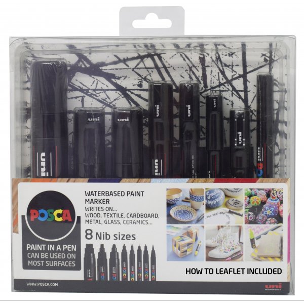 Posca 8 Federgre - Schwarz, 8er-Pack