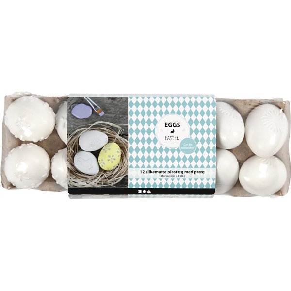 Plastikei - wei - geprgtes Muster - 12 Stk