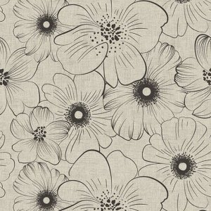 Wachstuch PVC Große Blume Leinen/Schwarz Wachstuch PVC Große Blume Leinen/Schwarz