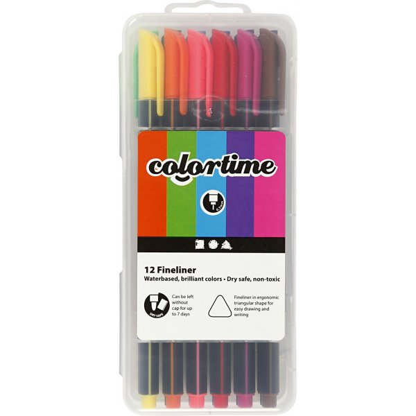 Colortime Fineliner Marker - gemischte Farben - 12 Stk