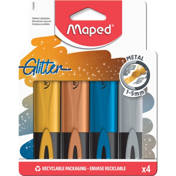 Textmarker - Maped - Beutel aus glitzerndem Metall, 4er-Pack