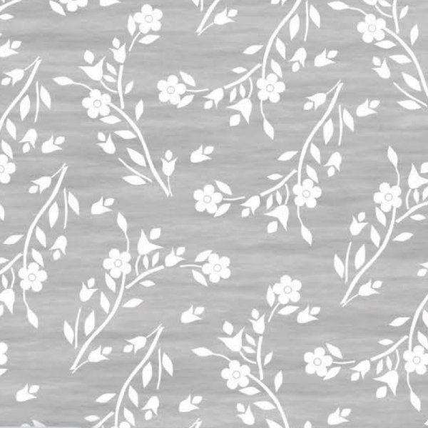 Wachstuch, weie Blume, grauer Hintergrund
