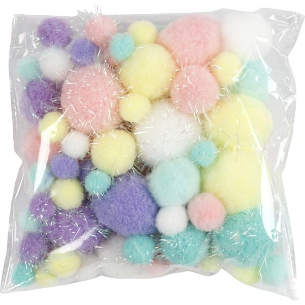 Pompons - Pastellfarben - Glitzer - 62 g