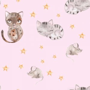 Gemustertes Trikot 150 cm - Katze und Maus rosa Gemustertes Trikot 150 cm - Katze und Maus rosa