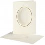Passepartoutkarte mit Umschlag - gebrochenes Wei - oval mit Goldrand - 10 Sets