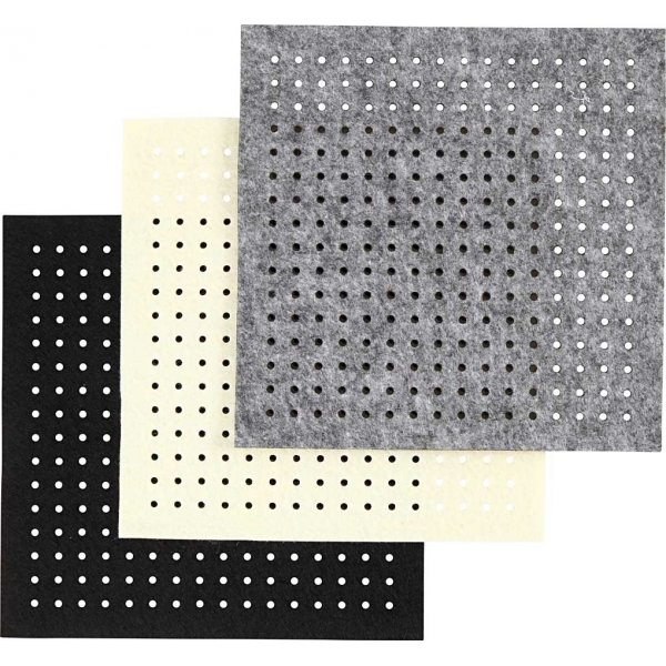 Filz mit Lchern - Schwarz - Grau - Cremewei - 3 x 4 Blatt