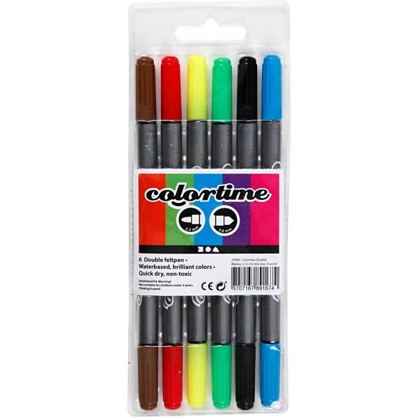 Colortime Doppelmarker - Standardfarben - 6 Stk