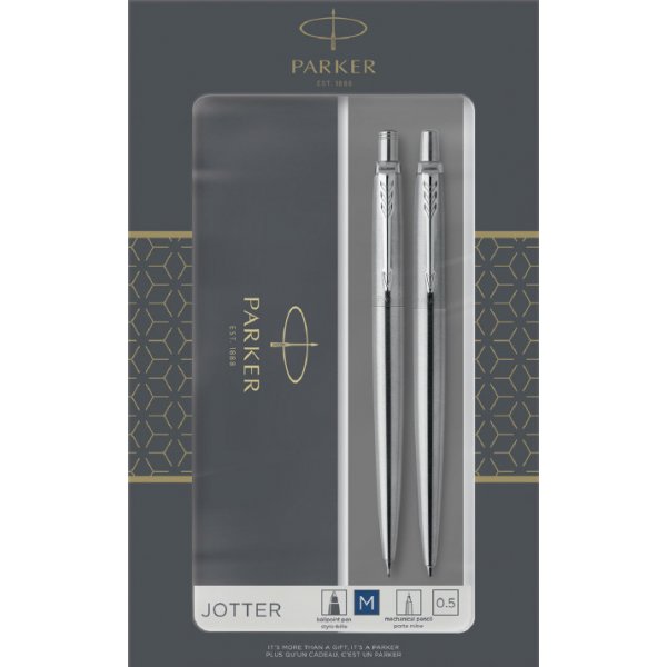 Stiftset Parker Jotter - Duo-Set Kugelschreiber und Nadelstift - Edelstahl - Chromverzierung