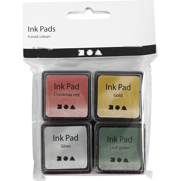 Stempelkissen 3,5 x 3,5 cm - Gold - Blattgrün - Weihnachtsrot - Silber - 4 Stk Stempelkissen 3,5 x 3,5 cm - Gold - Blattgrün - Weihnachtsrot - Silber - 4 Stk