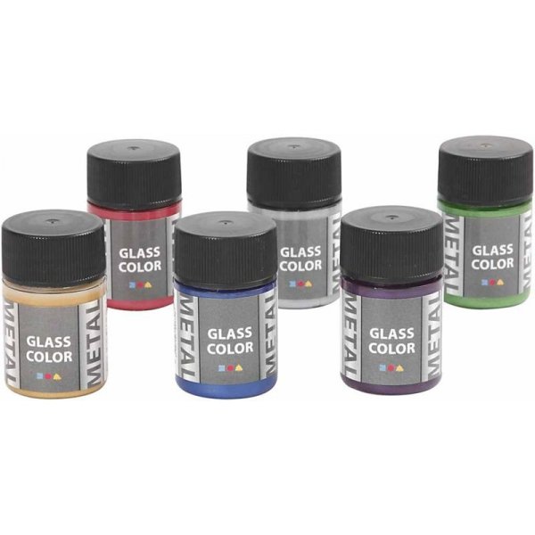 Glasfarbe Metall - Mischfarben - 6 x 30 ml