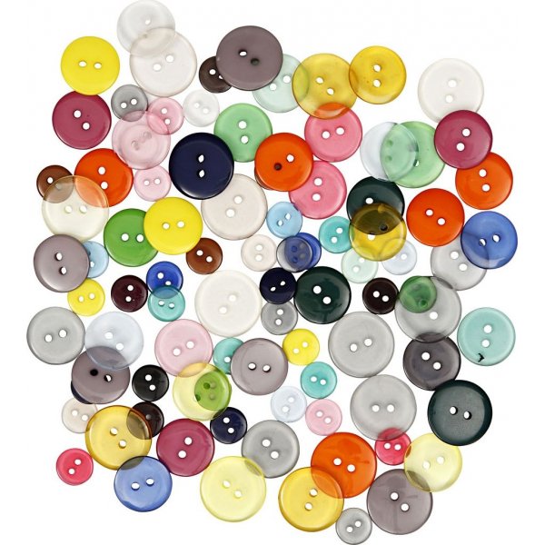 Knopfmix - 2 Lcher - gemischte Farben - 100 Stk