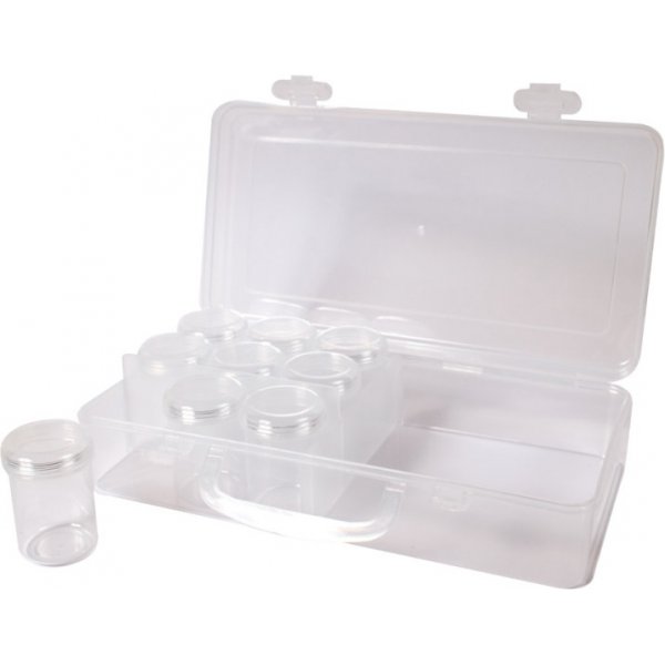 Aufbewahrungsbox 26 x 13 x 6 cm, 2 Fcher mit 9 runden Glsern