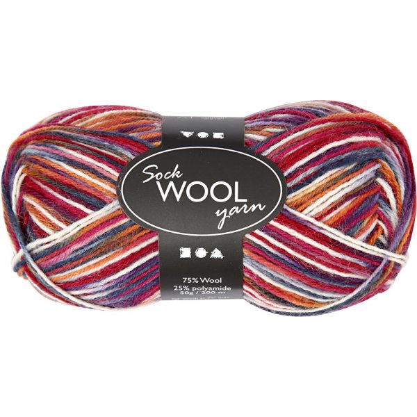 Sockenwolle - Blau/Rot-Harmonie - 50 g