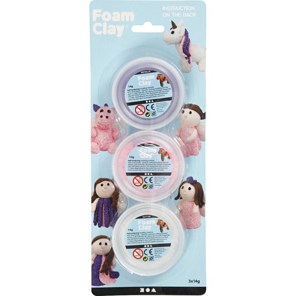 Foam Clay - Rosa - Lila - Wei - Glitzer, Metallic - 3 x 14 g
