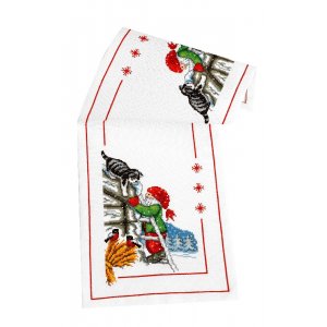 Stickset Läufer - Weihnachtsmann hilft Katze Stickset Läufer - Weihnachtsmann hilft Katze