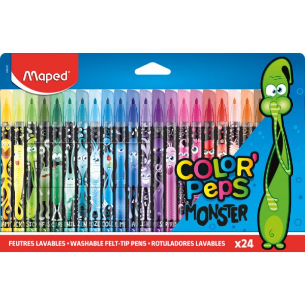 Faserstiftset - Maped - Color'Peps \\\"Long Life\\\" 24 abwaschbare Bleistifte mit Monstermotiv