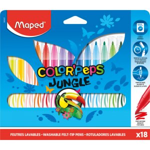 Faserstift-Set - Maped - Color'Peps "Long Life" 18 waschbare Stifte mit Dschungelmotiv Faserstift-Set - Maped - Color'Peps "Long Life" 18 waschbare Stifte mit Dschungelmotiv