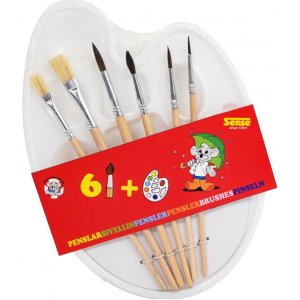 Palette mit Pinseln, Naturborsten, 6er-Pack Palette mit Pinseln, Naturborsten, 6er-Pack