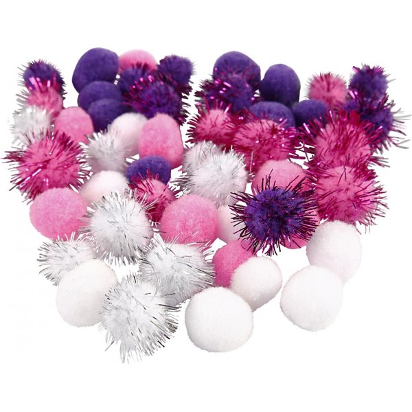 Pompons - Lila - Hellrot - Wei� - 48 Stk