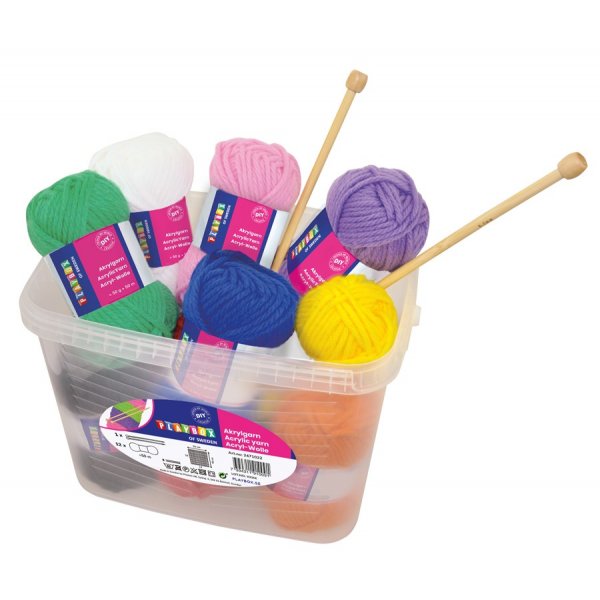 Garnbox - 12 Strnge in verschiedenen Farben (plus ein paar Stricknadeln)