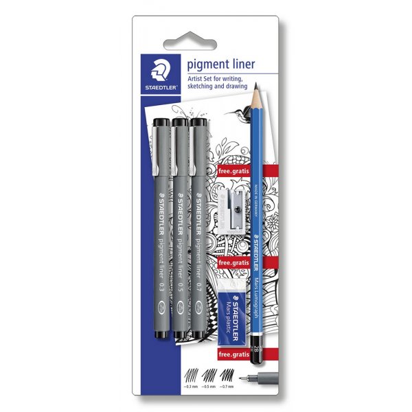 Pigmentliner Schwarz - 7 Stifte + Marker