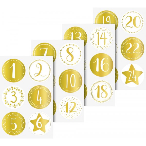Aufkleber - Rund 4 cm - Adventszahlen Gold