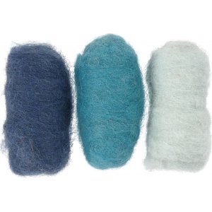 Kardierte Wolle - blaue Harmonie - 3 x 10 g Kardierte Wolle - blaue Harmonie - 3 x 10 g