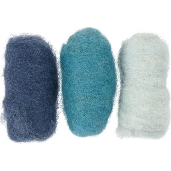 Kardierte Wolle - blaue Harmonie - 3 x 10 g