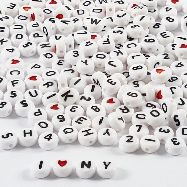 Buchstabenperlen - schwarz/wei - 7 mm - ca. 1500 Stk