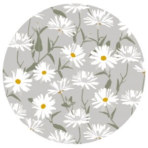 Rundes G�nsebl�mchenmotiv auf Wachstuch - Grau
