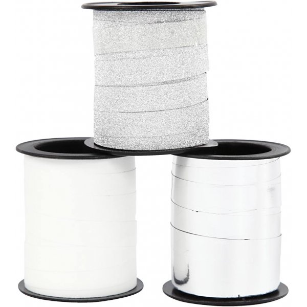 Geschenkkordel - Silber - Silberglitter - Wei� - 3 x 15 m
