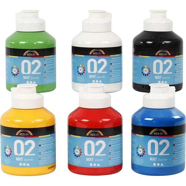 Schulfarbe - Acryl - Grundfarben - matt - 6 x 500 ml