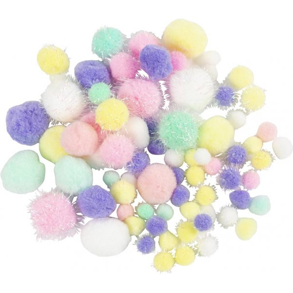 Pompons - Pastellfarben - Glitzer - 62 g