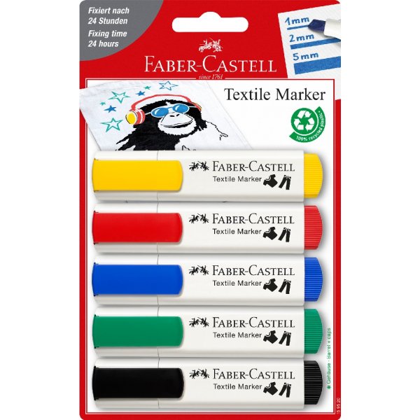 Textilmarker 5 Farben - Grundfarben