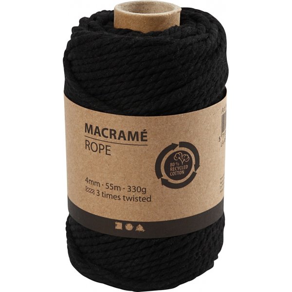 Makrameegarn - Schwarz - 4 mm - 55 m