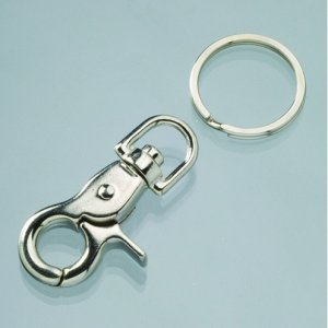 Karabiner für Tasche, drehbar 30 x 85 mm - silberfarben einteilig mit teilbarem Ring Karabiner für Tasche, drehbar 30 x 85 mm - silberfarben einteilig mit teilbarem Ring