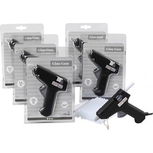 Heiklebepistolen mit Kleber -130 C - Niedrige Temperatur - Set mit 6 Pistolen und 200 Klebesticks