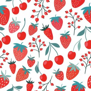 Gemusterter Jersey 145 cm - Erdbeeren und Kirschen Weiß Gemusterter Jersey 145 cm - Erdbeeren und Kirschen Weiß