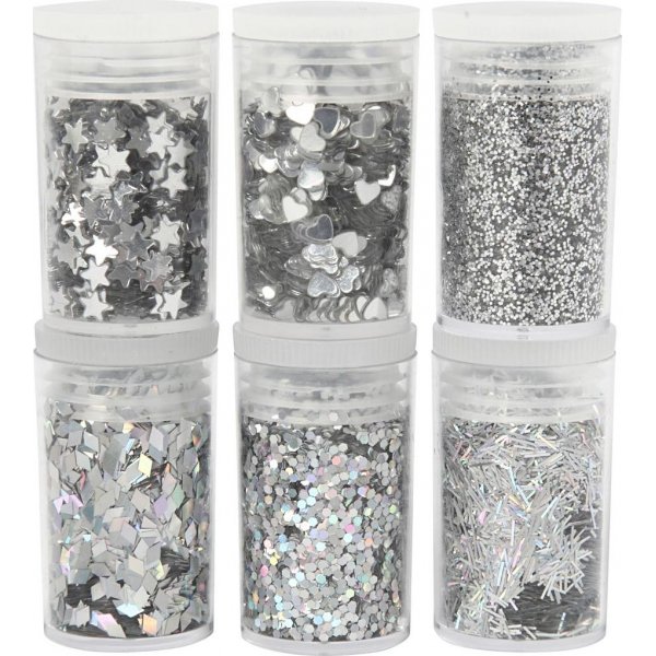 Glitzer und Pailletten - Silber - 6 x 5 g