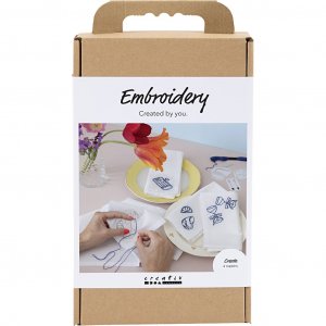 DIY-Stickset f�r Leinen-Servietten, cremewei�, 4 St�ck