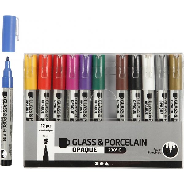 Glas- und Porzellanmarker - gemischte Farben - halbopak - 1-2 mm - 12 Stk