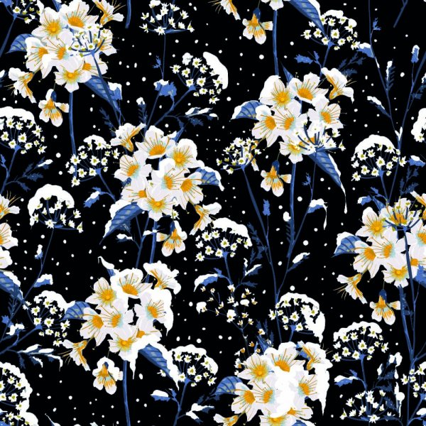 Gemustertes Trikot 150 cm - Schneeblume schwarz