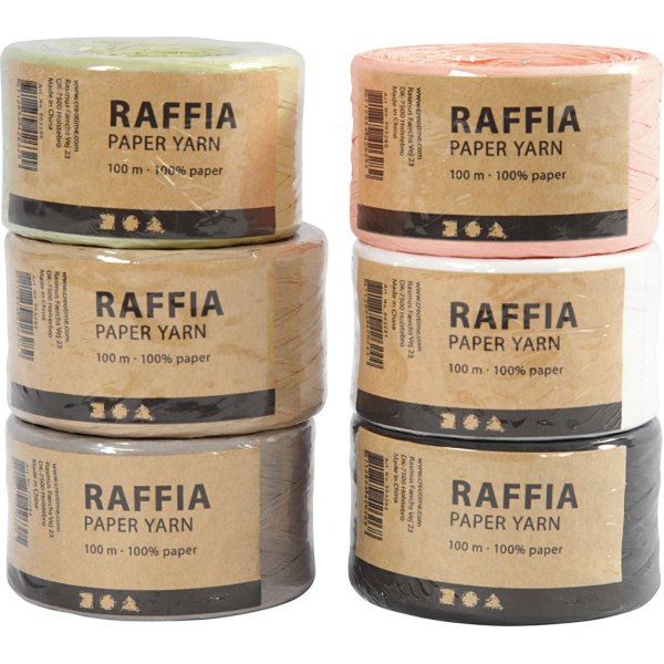 Raffia-Papiergarn - gemischte Farben - 6 x 100 m