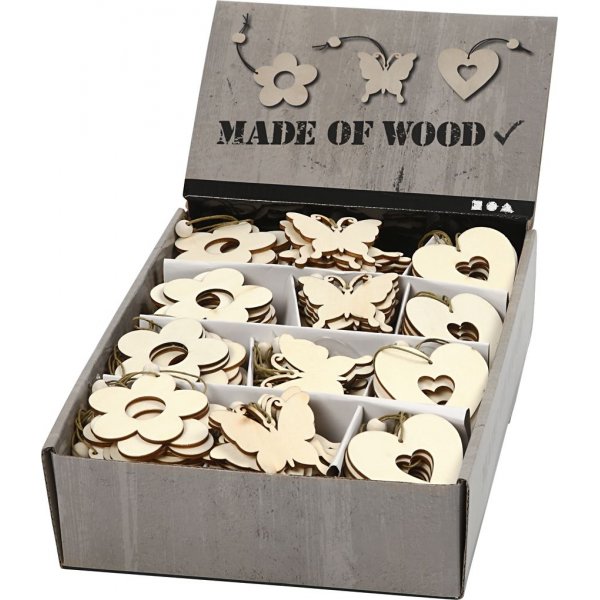 Holzdekorationen - Blumen - Schmetterlinge - Herzen - 200 Stk
