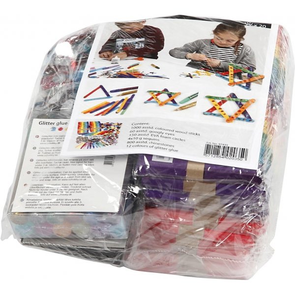 Glitzer und Holzstäbchen - gemischte Farben Glitzer und Holzstäbchen - gemischte Farben