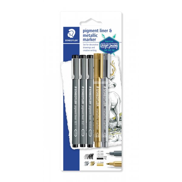 Pigmentliner und Marker Design Journey - 5 Stifte