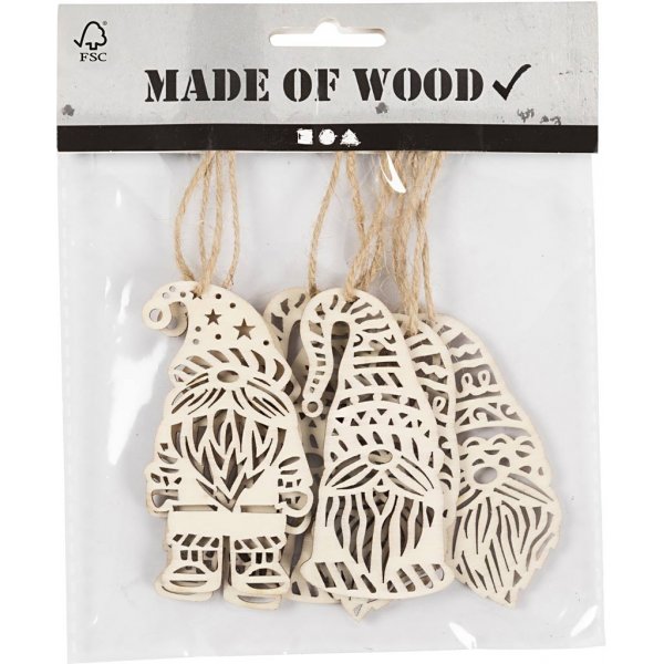Holzornamente aus Holz - Skandinavischer Weihnachtsmann - 6 Stk Holzornamente aus Holz - Skandinavischer Weihnachtsmann - 6 Stk